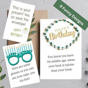 Cartão de aniversário engraçado, para impressão, coleção, 9 designs, download digital, interior em branco, cartões de aniversário para rir tanto, download instantâneo