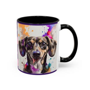 Colorful Dachshund Watercolor Coffee Cup, Dog Lover Gift, Cute Puppy Tea Mug, Animal Art Ceramic Drinkware, Pet Owner Mug