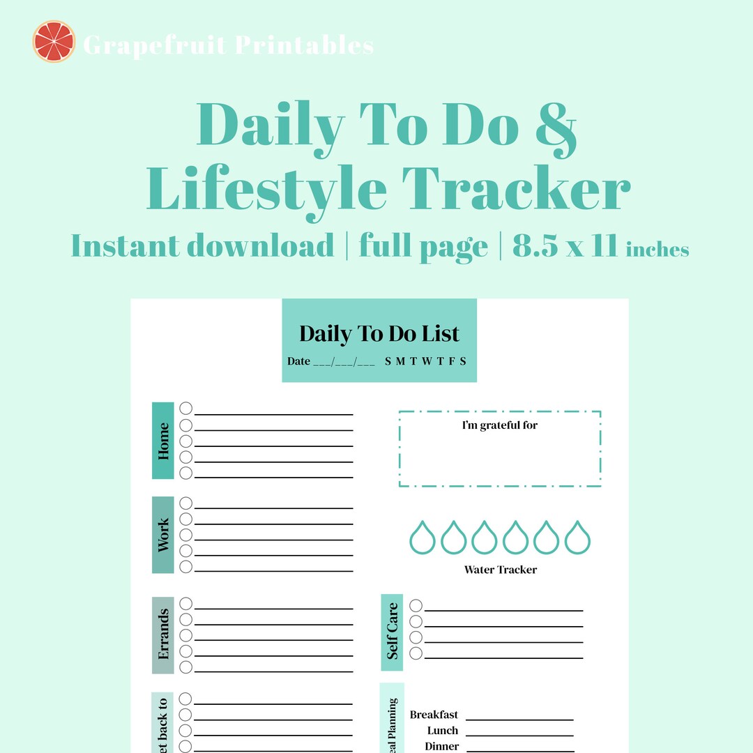 Daily to Do List and Lifestyle Tracker Turquoise Etsy