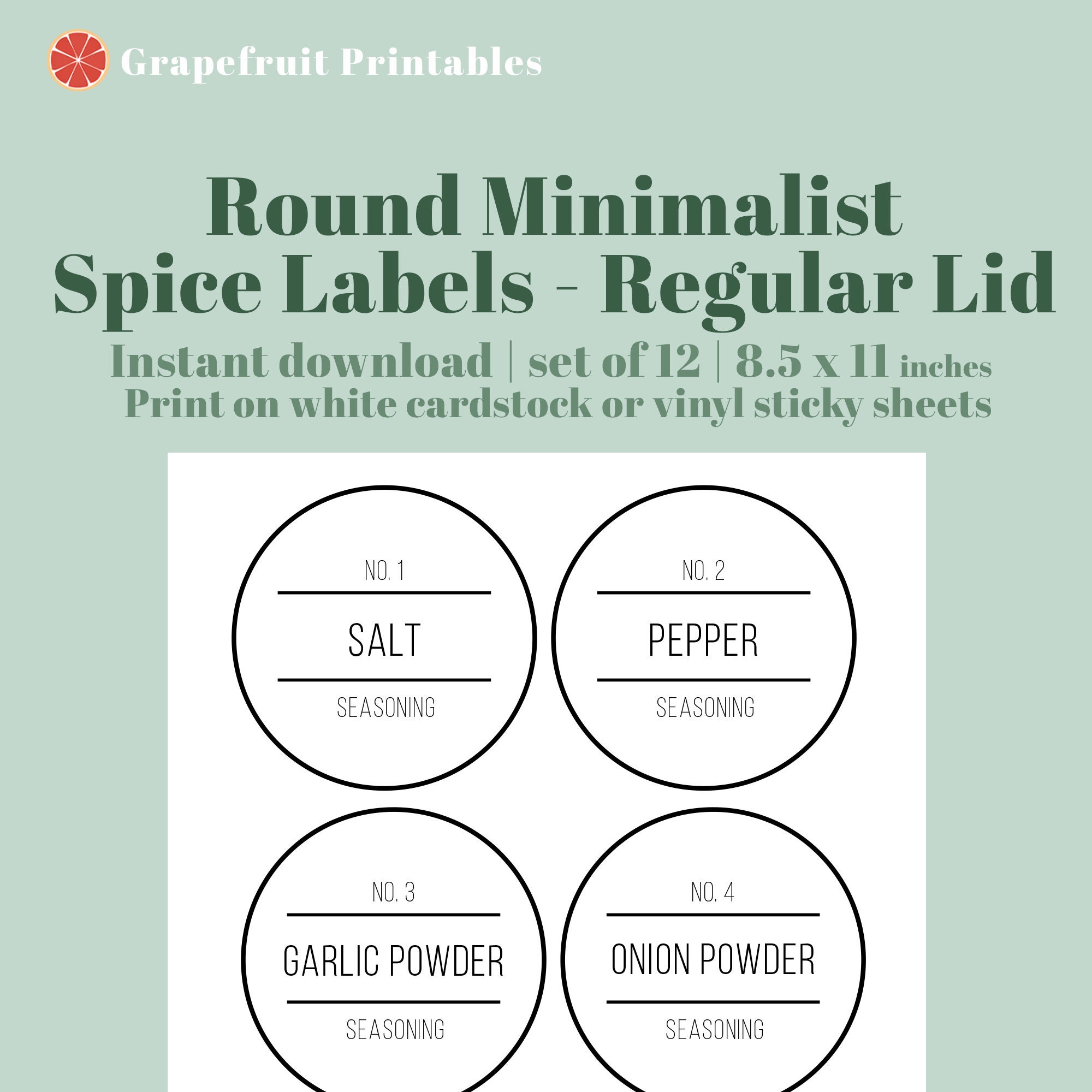 ROUND Spice Labels SIGNATURE Style Vinyl Waterproof Spice Lid Labels Circle Spice  Labels Pantry Labels 