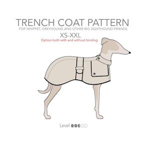 Trenchcoat / trench coat. Pdf sewing pattern for Whippet, Saluki, Greyhound, and other big sighthounds. Printable instant download.