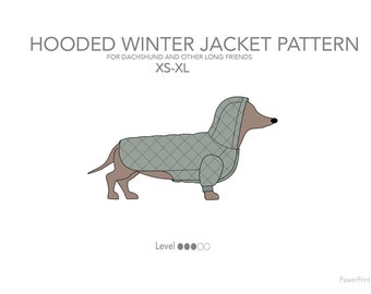 Hooded winter jacket w long sleeves pattern pdf for dachshund and other dogs