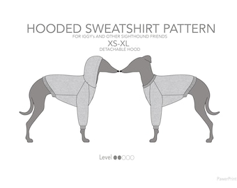 Hooded sweatshirt pattern w detachable hood. Pattern pdf for Italian greyhound / IGGY