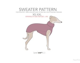 Pull à poils longs. Patron de couture pdf pour whippet, lévrier et autres gros lévriers