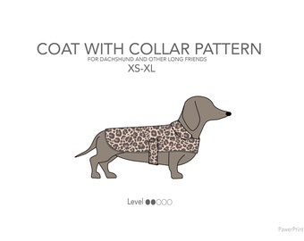 Dachshund Jacket Sewing Pattern, Lined Dog Coat PDF, All sizes included XS–XL