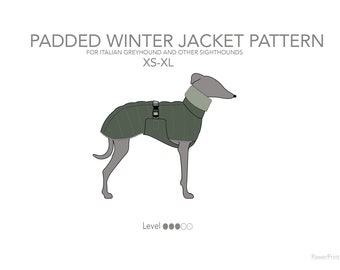 Padded winter jacket / winter coat pattern pdf for Italian greyhound / IGGY