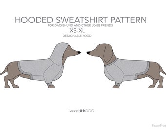 Hooded sweatshirt pattern w detachable hood pdf for dachshund and other dogs
