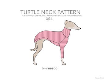 Col roulé / pull avec col. Patron de couture pdf pour whippet, lévrier et autres gros lévriers
