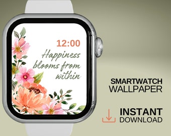 Glück blüht von innen Motivierende Apple Watch Wallpaper, inspirierende SmartWatch Wallpaper Orange & Grün, Floral