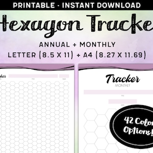 Colorful Hexagon Annual Tracker Printable Hexagon Monthly Tracker Printable Honeycomb Tracker Printable Honeycomb Tracker Letter 8.5x11 A4