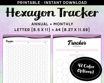 Colorful Hexagon Annual Tracker Printable Hexagon Monthly Tracker Printable Honeycomb Tracker Printable Honeycomb Tracker Letter 8.5x11 A4