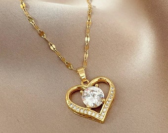Elegant Heart Necklace, Gift for Mom/Daughter/Girlfriend Gold Necklace
