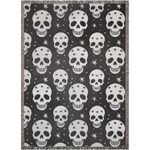 Halloween Blanket, Skull Throw Blanket, Black Home Decor, Gift for Him, Goth Decor Bedding, Halloween Skeleton Decor, Witchy Woven Throw image 10
