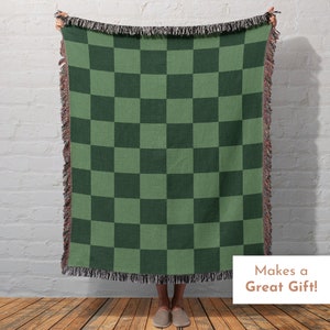 Checkered Blanket, Woven Green Checker Board Pattern, Birthday Gift, Christmas Gift, Retro Style Aesthetic Tapestry, Green Checkerboard