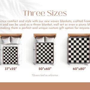 Checkered Blanket, Woven Throw Black and White Checker Board Pattern ...