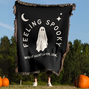 Halloween Blanket, Witchy Decor, Witch Blanket, Goth Decor, Creepy Decor, Witch Decor, Black and White Woven Throw, Spooky Halloween Decor image 1