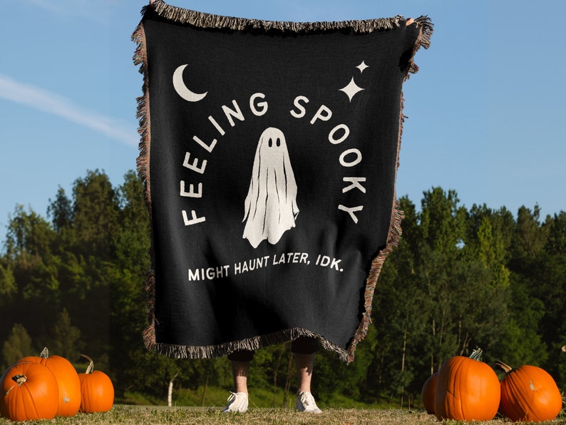 Halloween Blanket, Witchy Decor, Witch Blanket, Goth Decor, Creepy Decor, Witch Decor, Black and White Woven Throw, Spooky Halloween Decor image 1