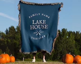 Custom Lake House Blanket Throw, Lake House Gift, Personalized Blanket, Customized Woven Blanket, Lake House Decor, Decor for Living Room