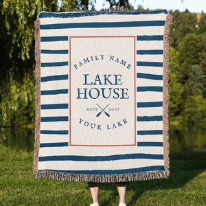 Custom Lake House Blanket Throw, Lake House Gift, Personalized Blanket, Customized Woven Blanket, Lake House Decor, Decor for Living Room