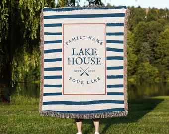 Custom Lake House Blanket Throw, Lake House Gift, Personalized Blanket, Customized Woven Blanket, Lake House Decor, Decor for Living Room