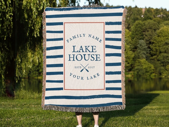 Custom Lake House Blanket Throw, Lake House Gift, Personalized Blanket, Customized Woven Blanket, Lake House Decor, Decor for Living Room