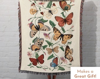 Butterfly Blanket Woven Throw Moth Fringed blanket Sofa Blanket Travel Home Housewarming Gift Vintage Style Butterfly Artwork Tapestry