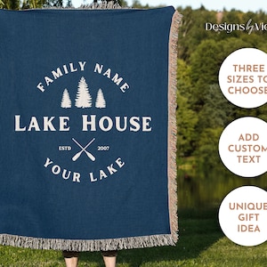 Custom Lake House Blanket Throw, Lake House Gift, Personalized Blanket, Customized Woven Blanket, Lake House Decor, Decor for Living Room