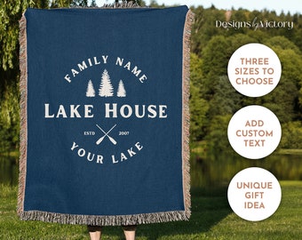 Custom Lake House Blanket Throw, Lake House Gift, Personalized Blanket, Customized Woven Blanket, Lake House Decor, Decor for Living Room