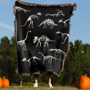 Dinosaur Blanket, Skeleton Throw, Dinosaur Gifts, Halloween Blanket, Dinosaur Decor, Dinosaur Throw, Woven Throw Blanket, Halloween Decor