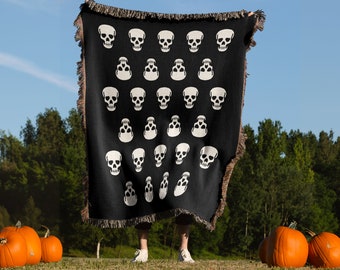 Halloween Blanket Gift, Skull blanket, Halloween Skeleton Woven Throw Blanket, Witch Decor, Dark Cottagecore, Goth Occult Creepy Decor