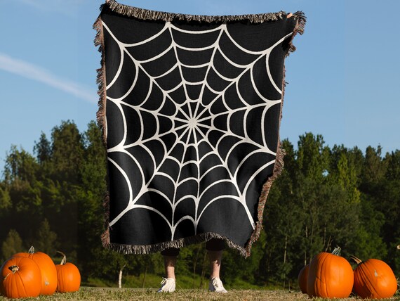 Halloween Blanket,  Witchy Decor, Witch Blanket, Goth Decor, Creepy Decor, Witch Decor, Black And White Woven Throw, Spooky Halloween Decor