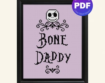 Skeleton Cross Stitch Pattern - Bone Daddy, Skull, Gothic - PDF Instant Download