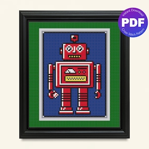 Patrón de punto de cruz Robot Deck - Solitario de la década de 1990 - Descarga instantánea en PDF