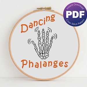Patrón de punto de cruz de mano de esqueleto - Falanges danzantes, cita divertida - Descarga instantánea en PDF