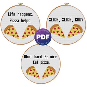 Pizza Cross Stitch Pattern - Three Pizza Quotes Included, Pizza Lovers, Words of Wisdom About Pizza - PDF Instant Download