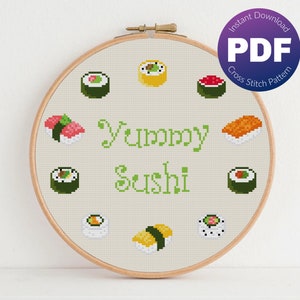 Yummy Sushi Kreuzstichmuster - Buffy the Vampire Slayer Inspiriert, Sushi, Yummy Sushi Pyjamas - PDF Instant Download