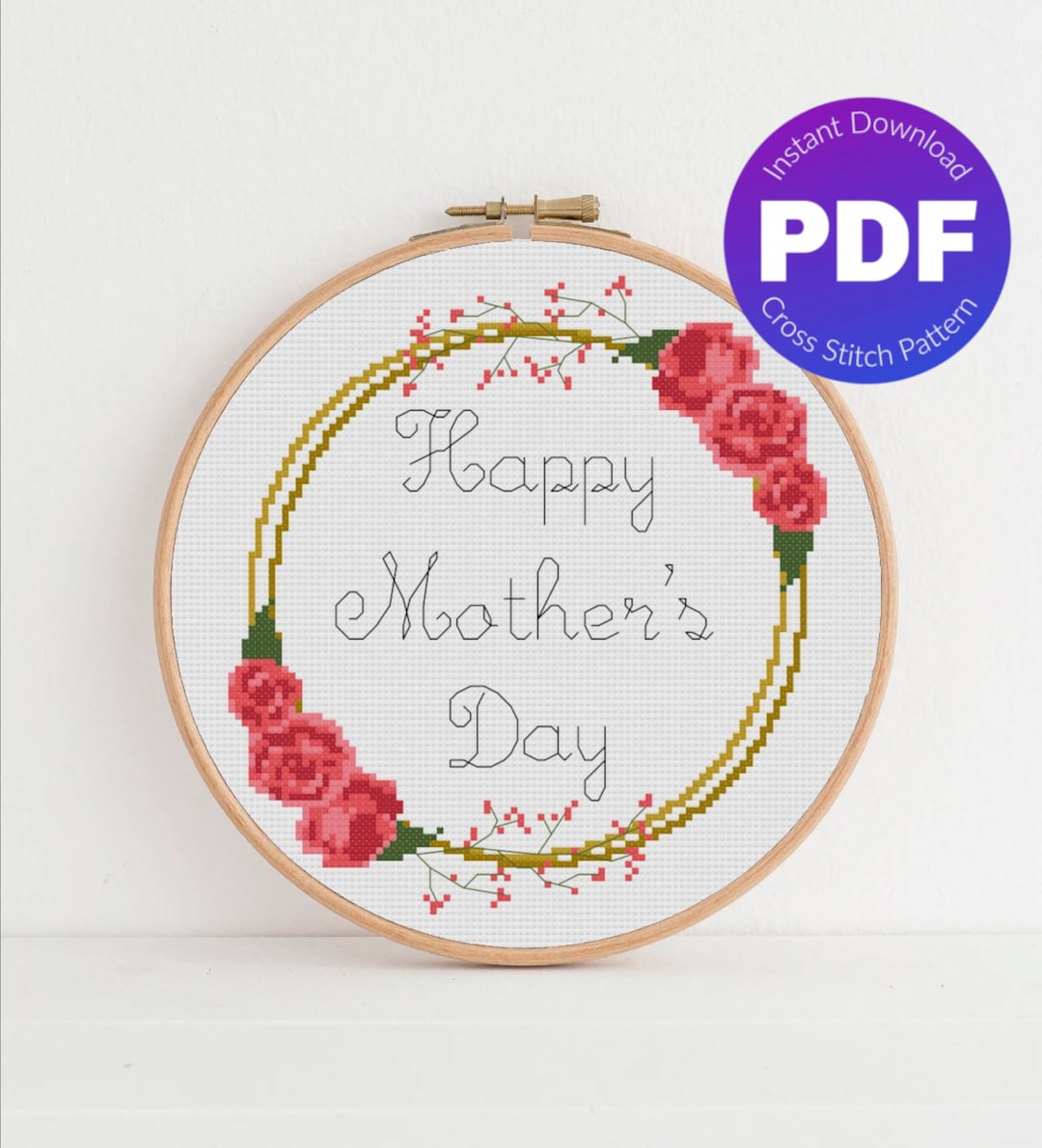 Mother's Day Cross Stitch Pattern Happy Mother's Day PDF Instant