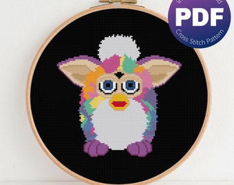 90s Cross Stitch Pattern - Tie Dye, Rainbow, 1990s Toys, Nostalgia - PDF Instant Download