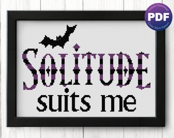 Gothic Cross Stitch Pattern - Solitude, Bats, Halloween - PDF Instant Download