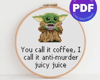 Coffee Cross Stitch Pattern - Coffee Quote - PDF Instant Download