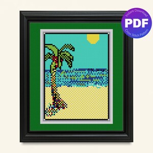 Patrón de punto de cruz Beach Deck - Solitario de la década de 1990 - Descarga instantánea en PDF