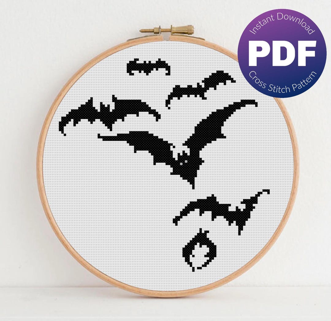 Bats Cross Stitch Pattern - Bat Tattoo, Horror - PDF Instant Download ...