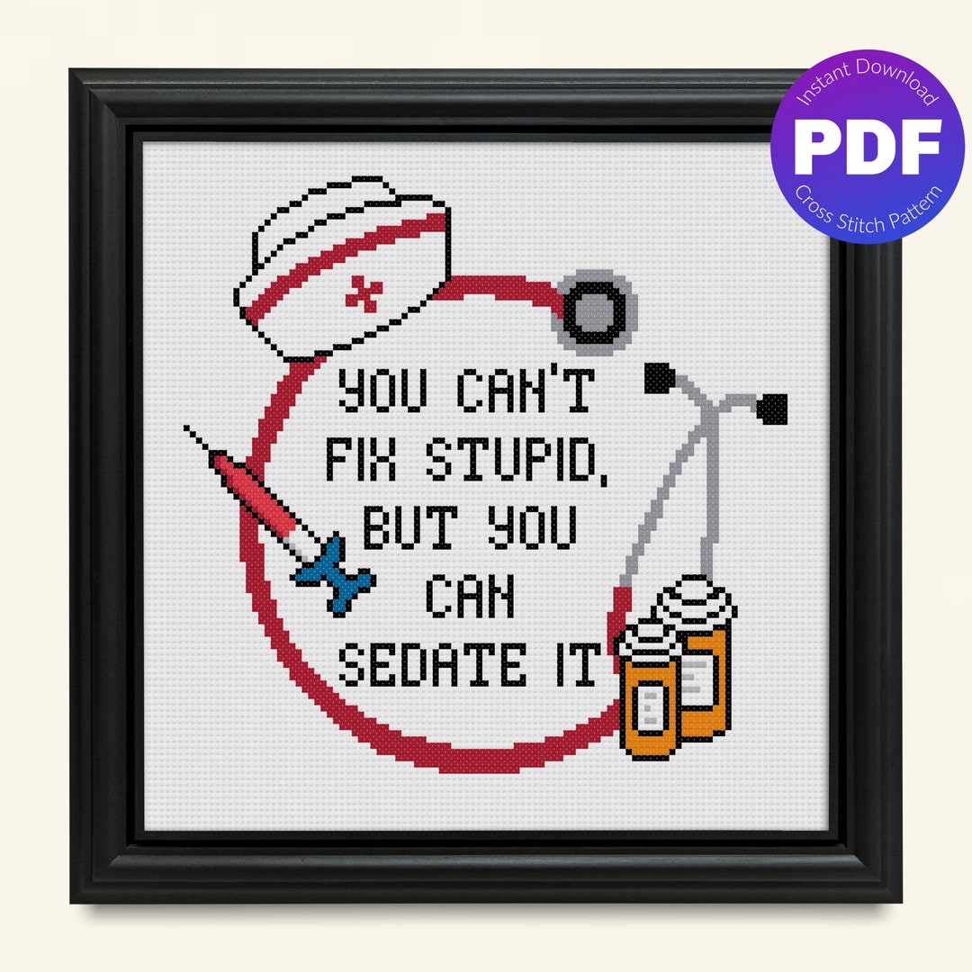 Snarky Nurse Cross Stitch Pattern Can't Fix Stupid PDF Instant Download