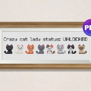 Cat Cross Stitch Pattern - Crazy Cat Lady - PDF Instant Download