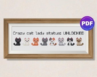 Cat Cross Stitch Pattern - Crazy Cat Lady - PDF Instant Download