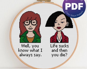 90s Cross Stitch Pattern - Funny Quote, Cynical - PDF Instant Download