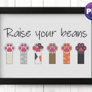 Cat Paws Cross Stitch Pattern - Raise Your Beans - PDF Instant Download