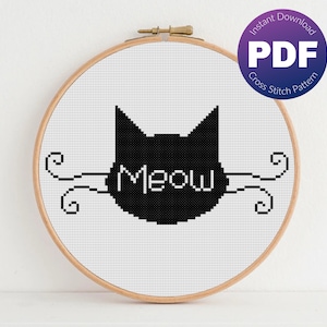 Cat Cross Stitch Pattern - Cute Cat Silhouette, Meow, French Kitty - PDF Instant Download