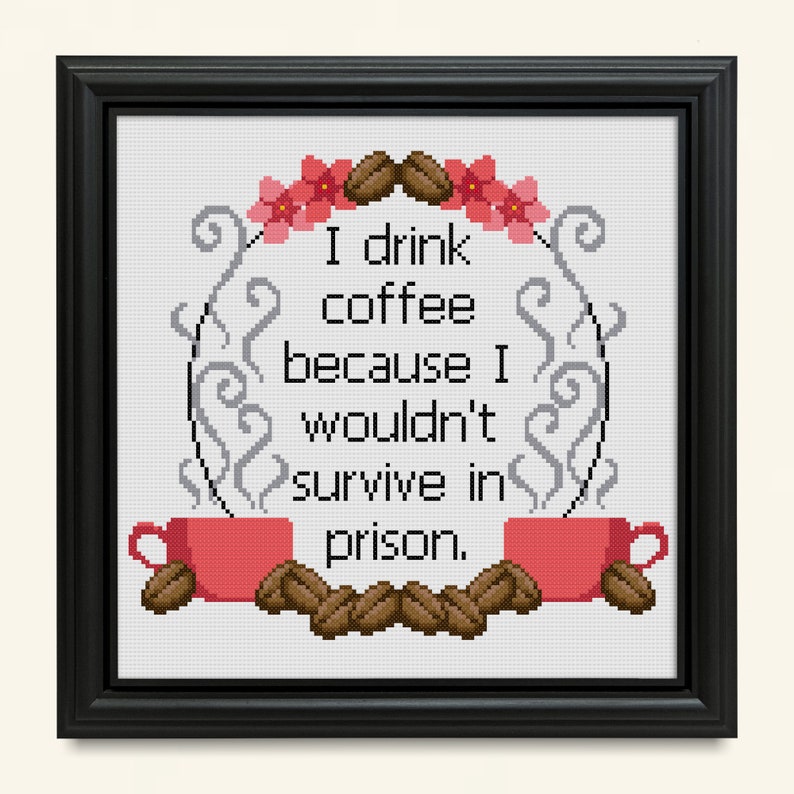 Coffee Quote Cross Stitch Pattern - I Wouldn't Survive in Prison - PDF ...