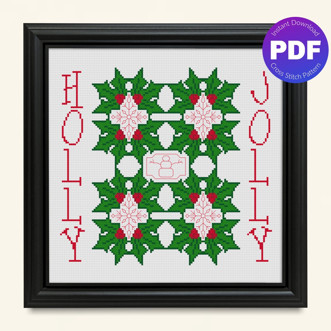 Christmas Cross Stitch Pattern - Holly Leaves Design, Snowflakes ...